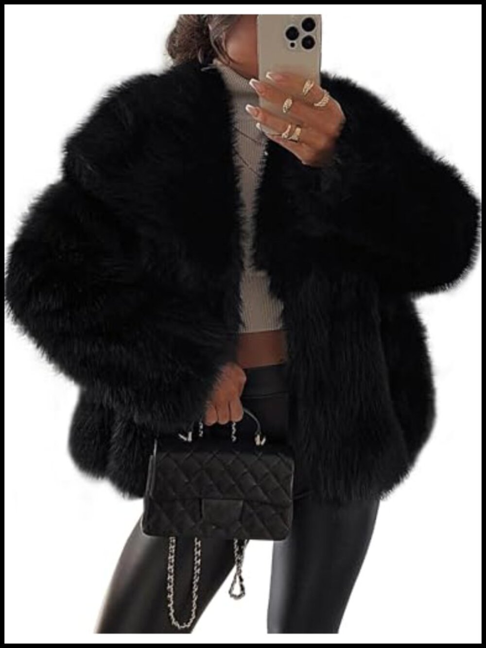 Faux Fur Coat Short Lapel Fluffy Long Sleeve Jacket Pockets
